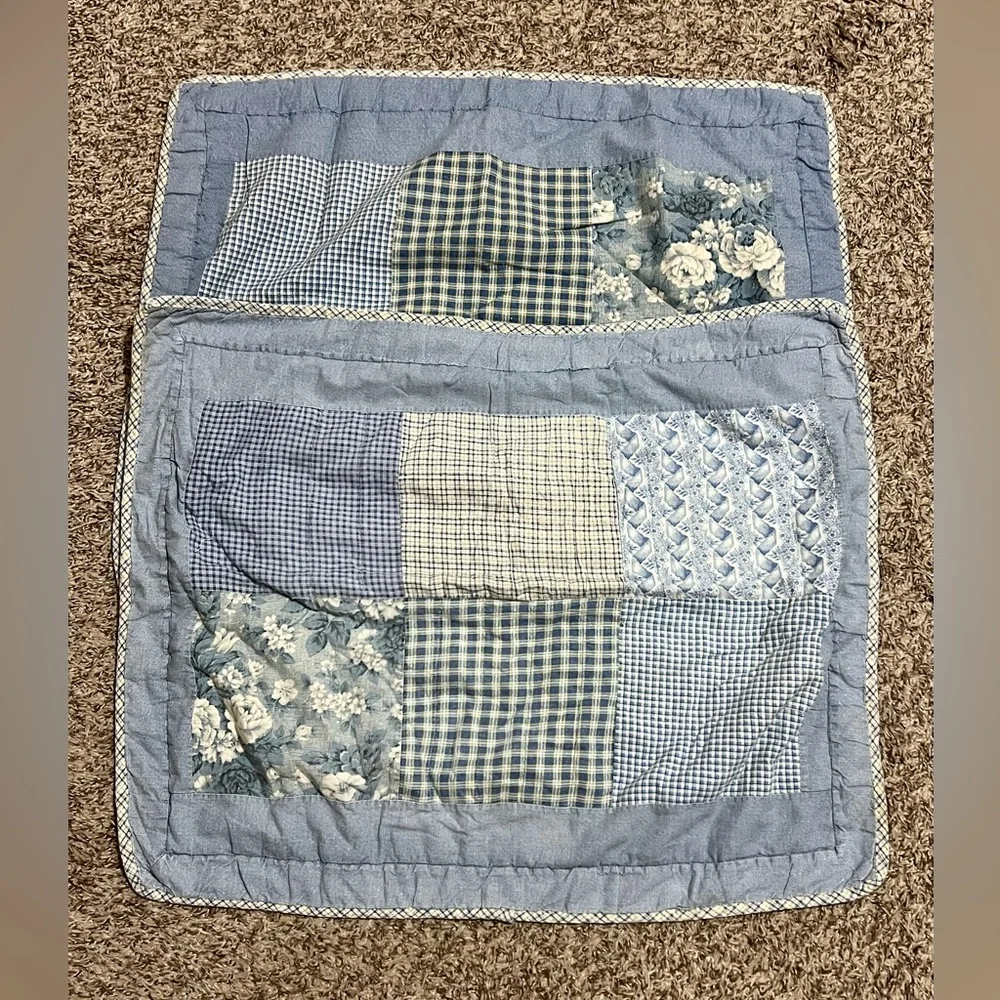 2 Blue Patchwork Quilt Pillow Shams